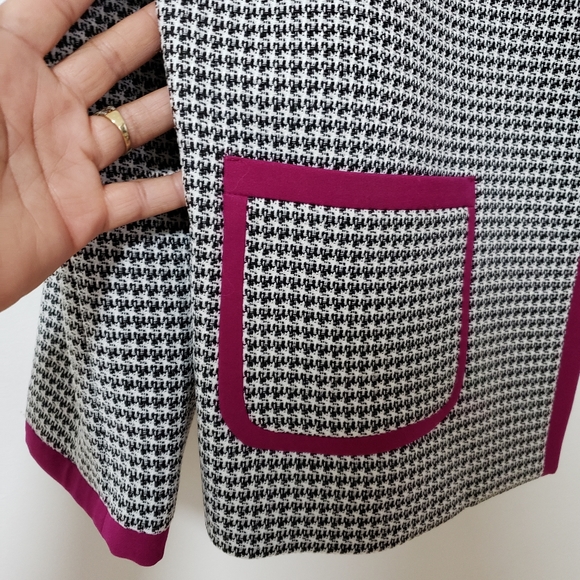 Nine West Checkered Houndstooth Blazer Jacket Magenta Purple Trim, 16 - Picture 3 of 6